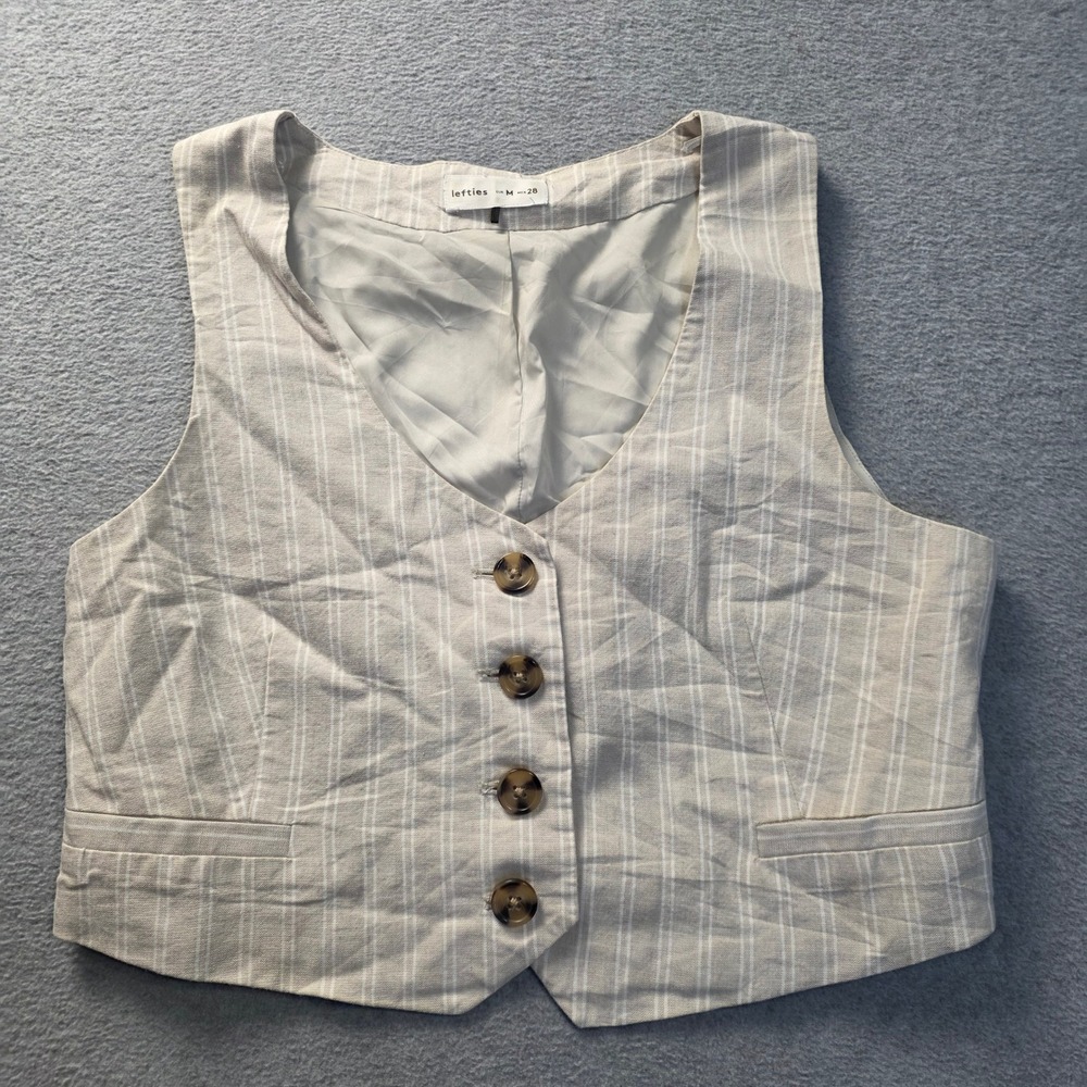 Lefties Waistcoat VestWomens Medium Beige Pinstripe Cottagecore Western Tailored